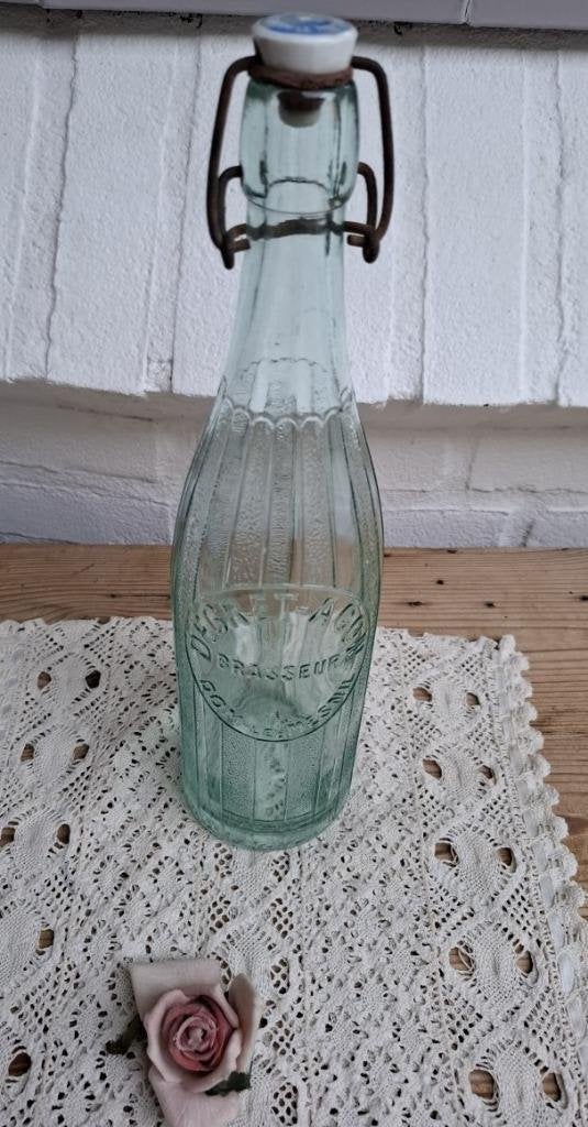 Grote Franse brocante bierfles, Degret Agon, Dom Le Mesnil, Antiek en Kunst, Ophalen of Verzenden