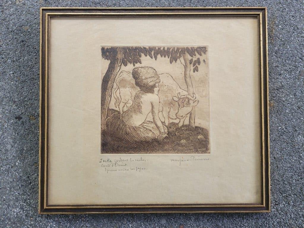 Georges Manzana Pissarro, Eau-forte, Encadré, Vie quotidienne, 24 cm