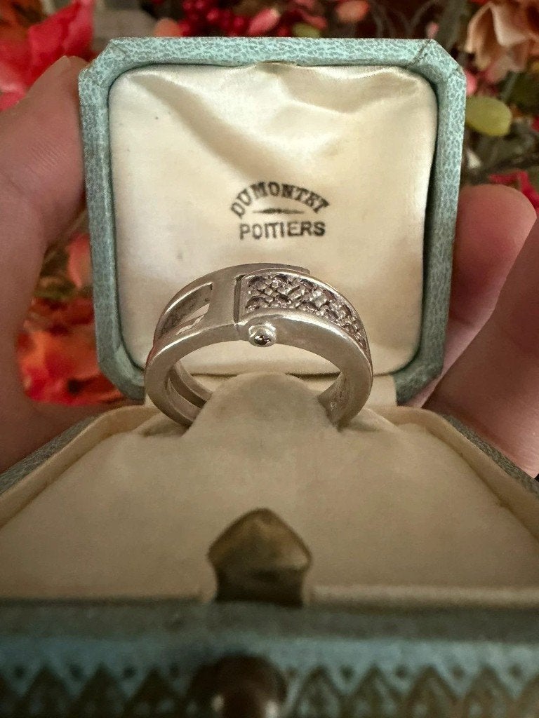 Art Deco Sterling Zilveren Amethyst Statement Ring Maat 59, Ophalen of Verzenden, Zo goed als nieuw, Dame of Heer, Grijs