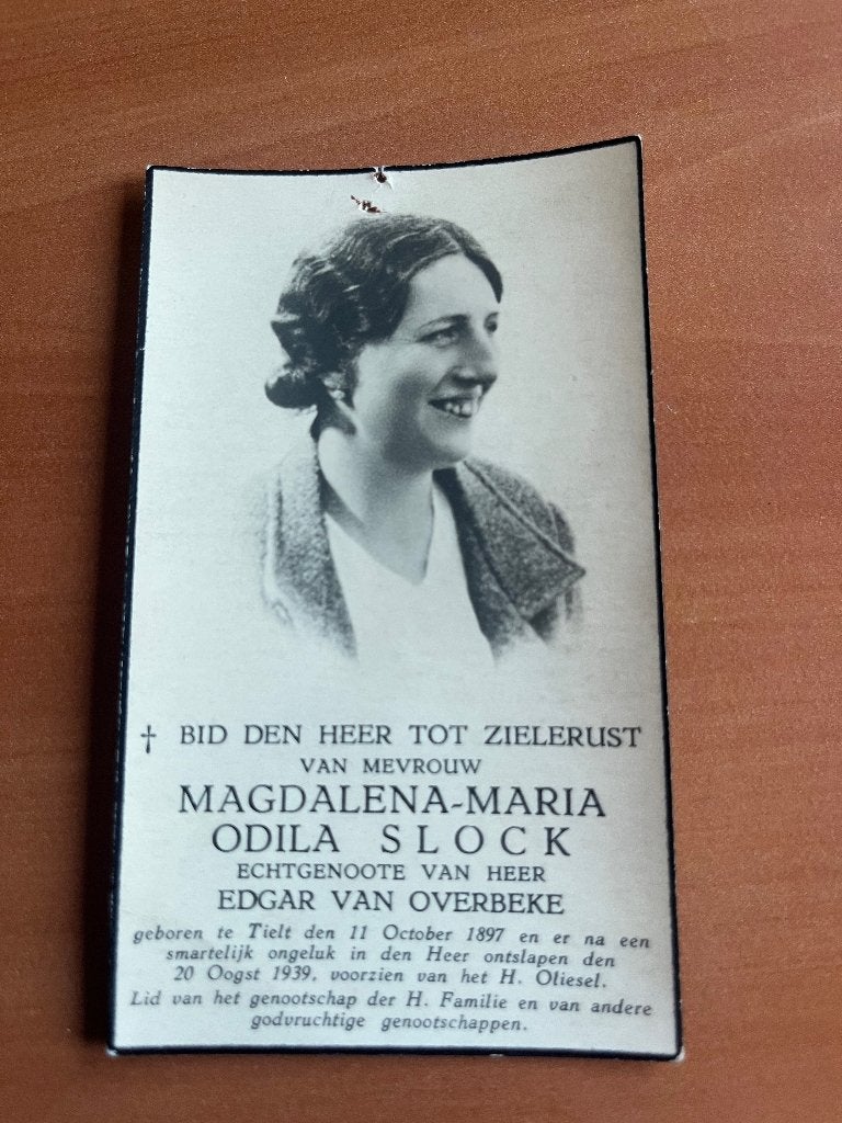 Rouwkaart M.Slock  Tielt 1897 + 1939, Verzamelen, Bidprentjes en Rouwkaarten, Verzenden, Rouwkaart