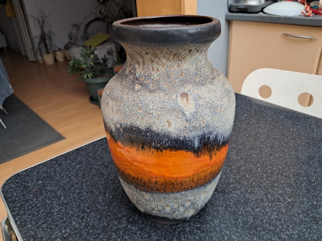 Lava vaas W.- Germany oranje, bruin, grijs 31 cm hoog, Enlèvement ou Envoi