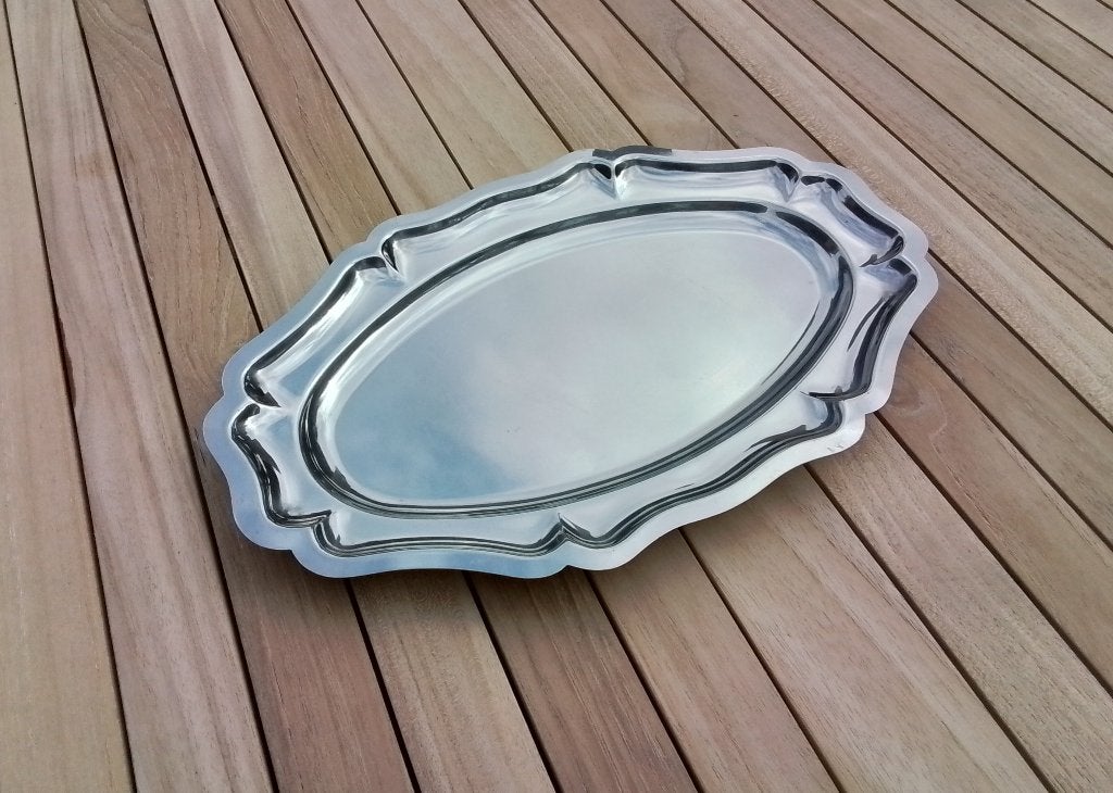 Een ovalen inox plateau, schaal, Ophalen of Verzenden, Gebruikt, Serveerschaal