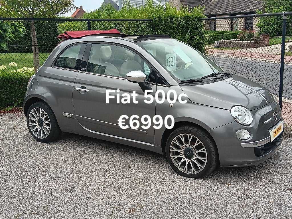 Fiat 500 cabrio 1.2cc benz met airco en garantie, Auto's, Voorwielaandrijving, 4 cilinders, Cabriolet, Leder en Stof