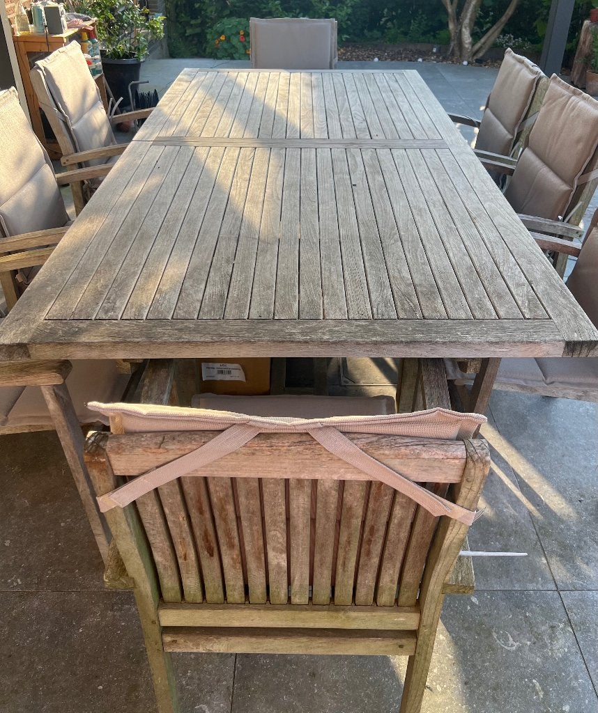 Houten tuinset, Tuin en Terras, Ophalen, Gebruikt, Teakhout, 8 zitplaatsen