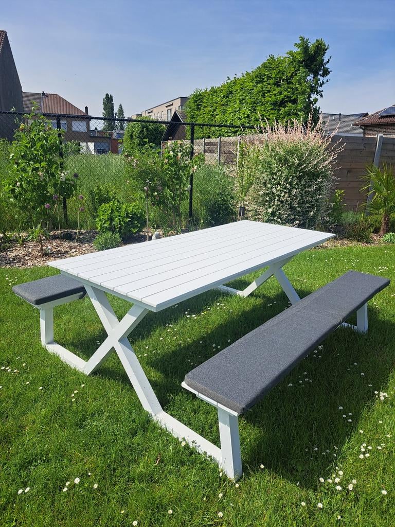 Vinci Picknickset (Exterioo) – Wit Aluminium – 200cm, Ophalen, Zo goed als nieuw, Rechthoekig, Aluminium