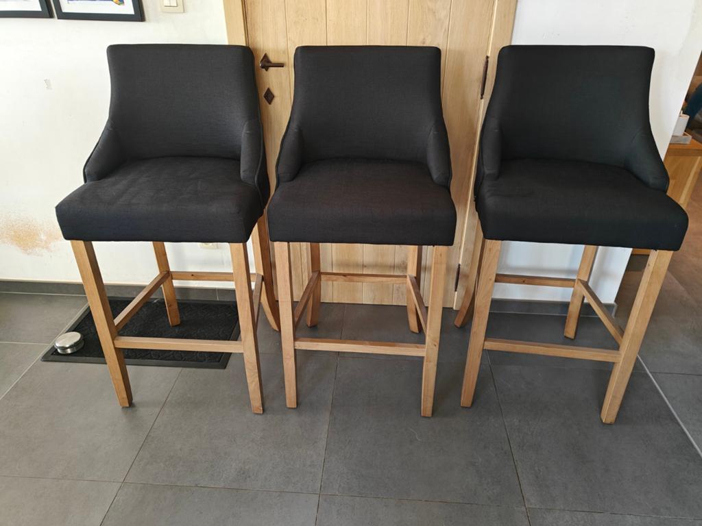 3 Barkrukken zwart/hout (Tim Wood), Huis en Inrichting, Ophalen, Hout
