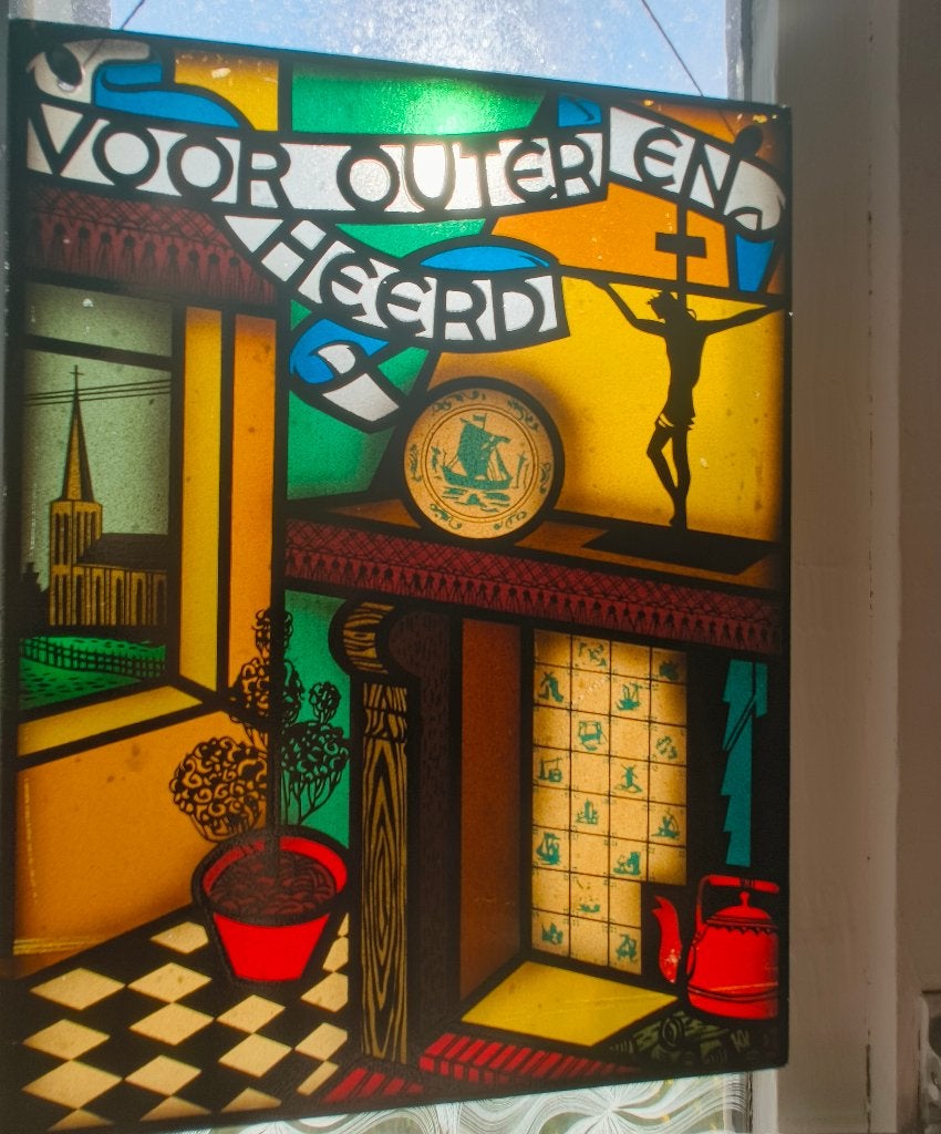 Vintage Glas-in-Lood Paneel – Voor Outer en Heerd (Hermans), Ophalen, 30 cm, Zo goed als nieuw, Glas