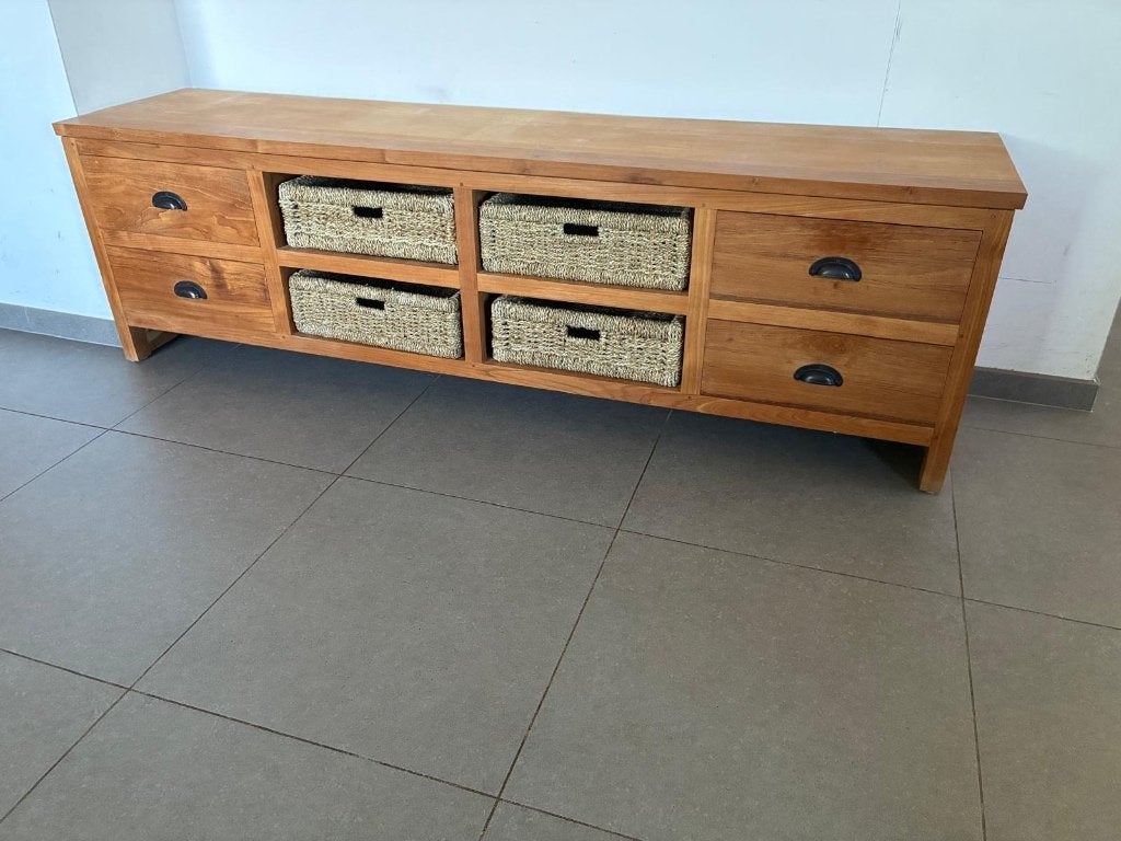 Tv meubel, Huis en Inrichting, Ophalen, Teakhout, Zo goed als nieuw, 200 cm of meer