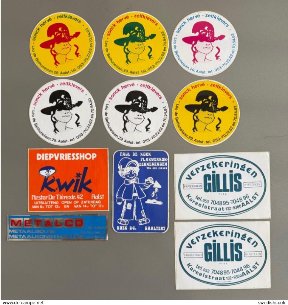 Lot van 11 oude stickers uit Aalst en Haaltert, Verzamelen, Ophalen