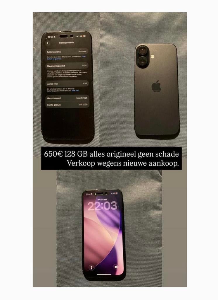 Iphone 16 128 GB, Ophalen of Verzenden, Zo goed als nieuw