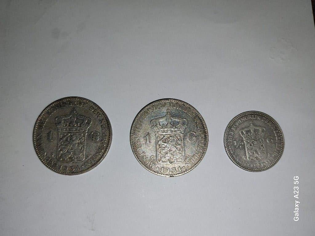 3 zilveren guldens (1924 / 1931) + 1/2 gulden (1930), Postzegels en Munten, Munten | Nederland, Zilver, Koningin Wilhelmina, Losse munt