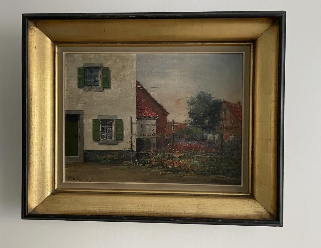 Schilderij Huis met tuin, Ophalen of Verzenden