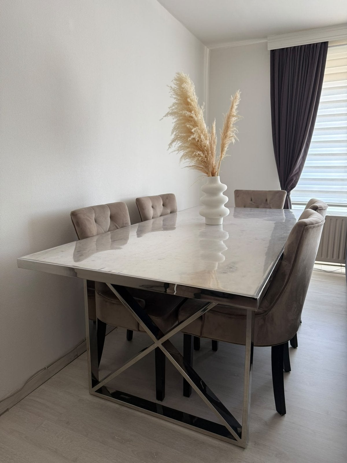 Luxe eettafel met marmeren blad met stoelen, Enlèvement, Comme neuf