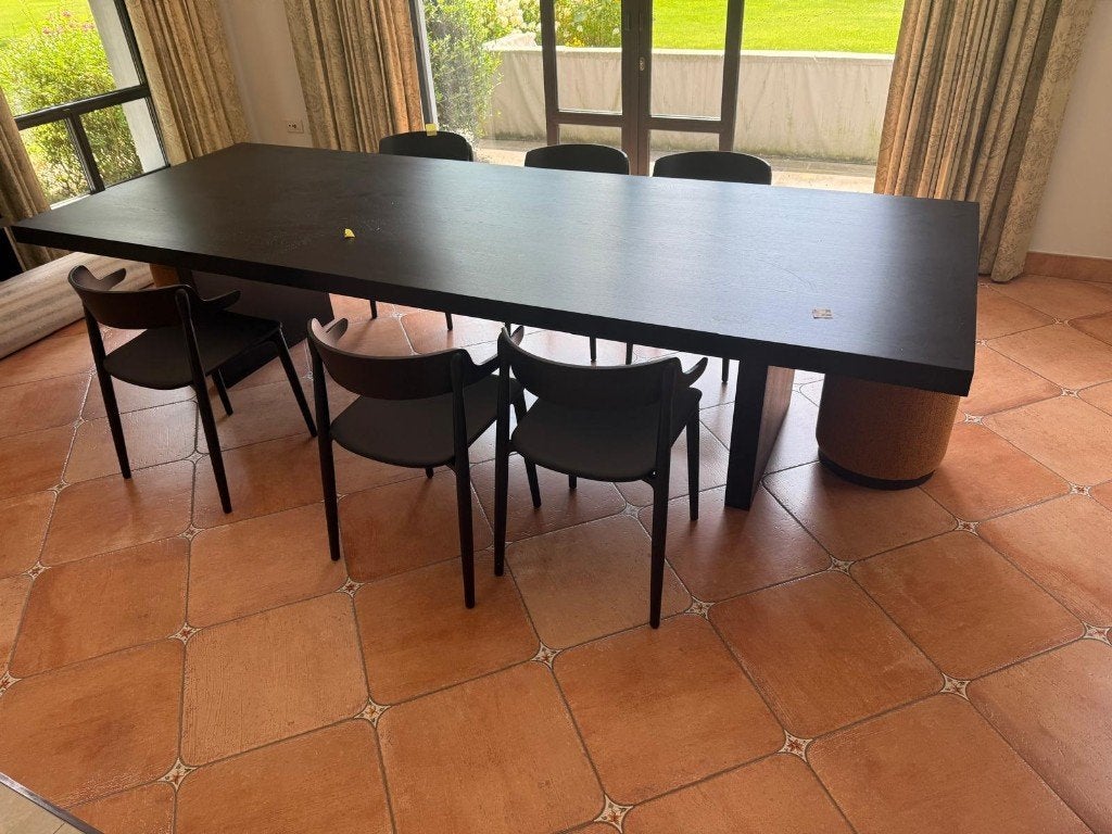 Tafel eik zwart met stoelen, Ophalen, Zo goed als nieuw, Rechthoekig