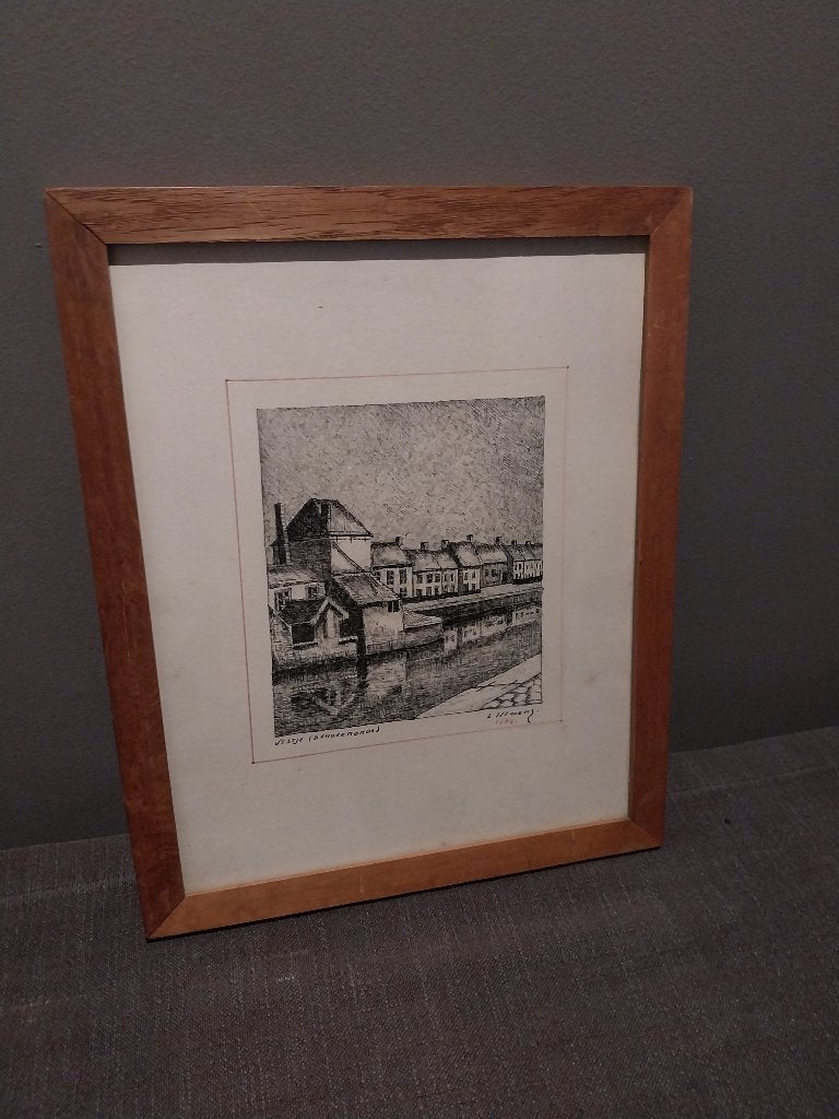 Schilderij Lithografie - 't Vestje - L. Moens - 1974, Ophalen