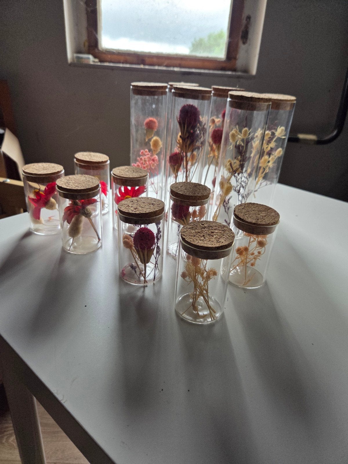 Tafeldecoratie droogbloemen in glaasjes, Ophalen of Verzenden