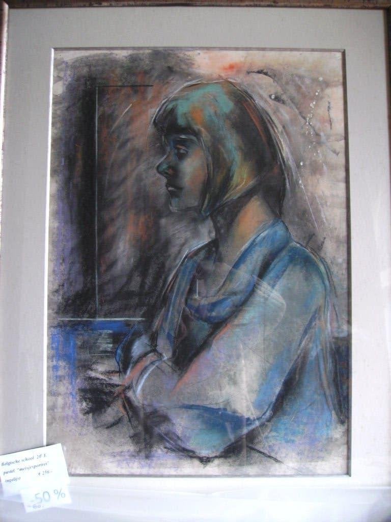 pasteltekening - meisjesportret, Ophalen, Meerkleurig, Papier/karton, Nieuw