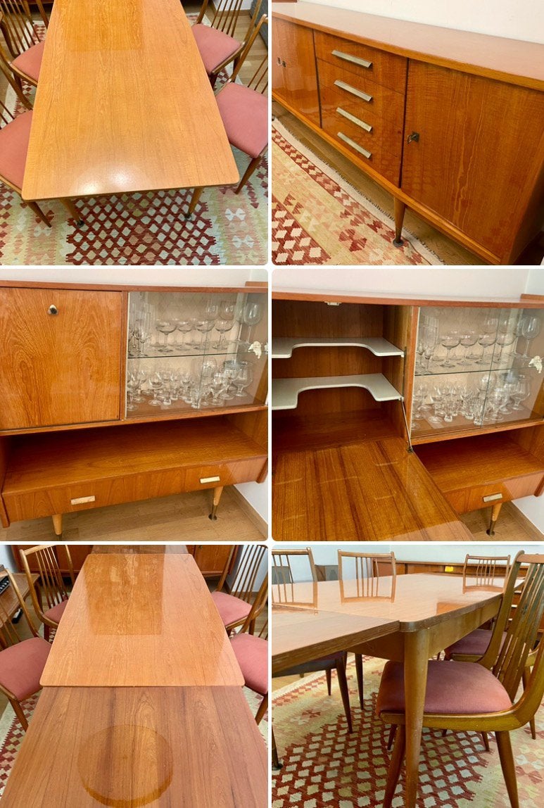 Ensemble de mobilier salle à manger en cerisier, Maison & Meubles, Enlèvement, Utilisé, Scandinave vintage, 4 à 6 chaises