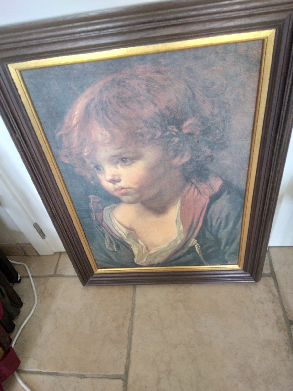 Houten kader prent op houten paneel, Antiek en Kunst, Ophalen, Paneel