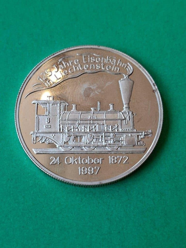 1997 Liechtenstein 20 euro in zilver 125 jaar spoorwegen, Postzegels en Munten, Munten | Europa | Euromunten, Verzenden, Zilver