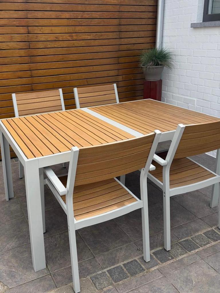 Tuintafel met 4 stoelen sjalland ( ikea) in perfecte staat, Tuin en Terras, Ophalen, Zo goed als nieuw, Aluminium