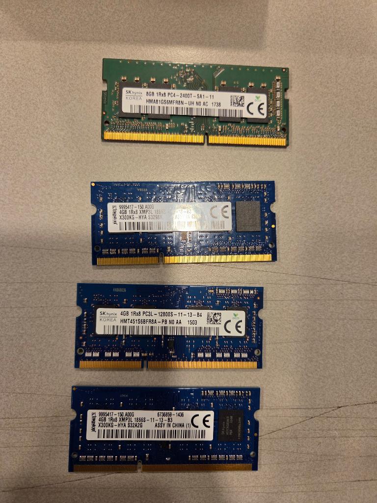 4 latjes DDR3 en DDR4 SODIM, Computers en Software, RAM geheugen, 8 GB, DDR3, Ophalen of Verzenden, Zo goed als nieuw