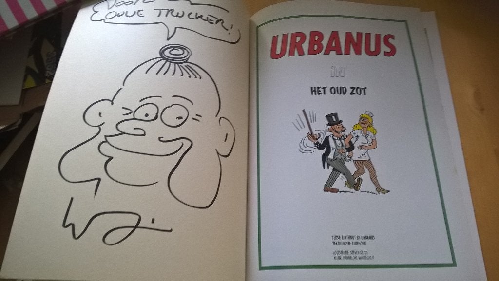 Urbanus nr.95 het oud zot met opdracht tekening, Eén stripboek, Ophalen of Verzenden, Zo goed als nieuw, Linthout en Urbanus