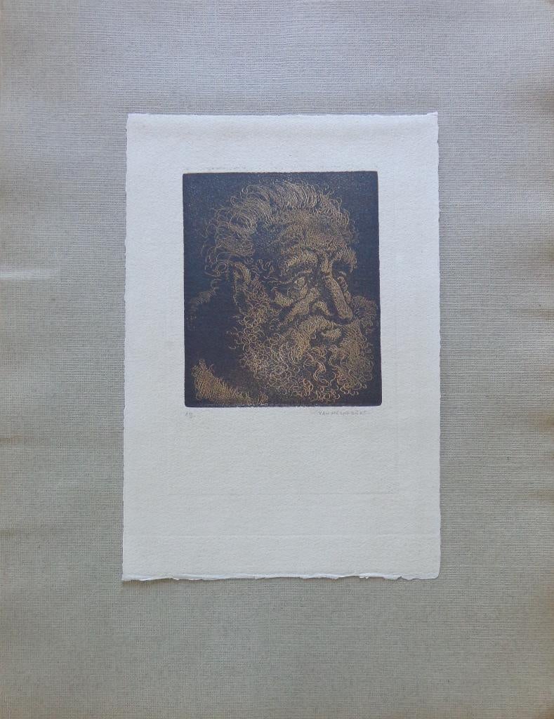 JACQUES VAN MELKEBEKE / MAN MET BAARD / KLEURETS 44x34cm SIG, Ophalen of Verzenden, Gesigneerd