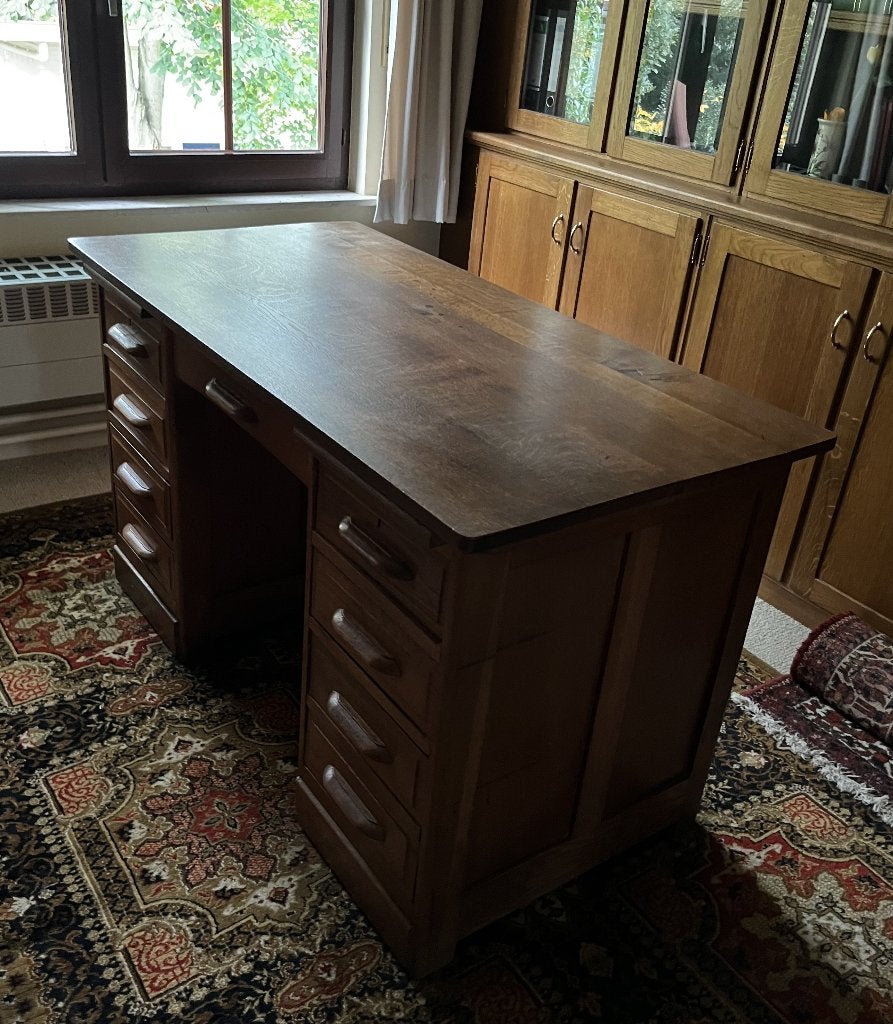 Oude eiken bureau 8 lades, Ophalen, Antiek, Bruin, Overige merken