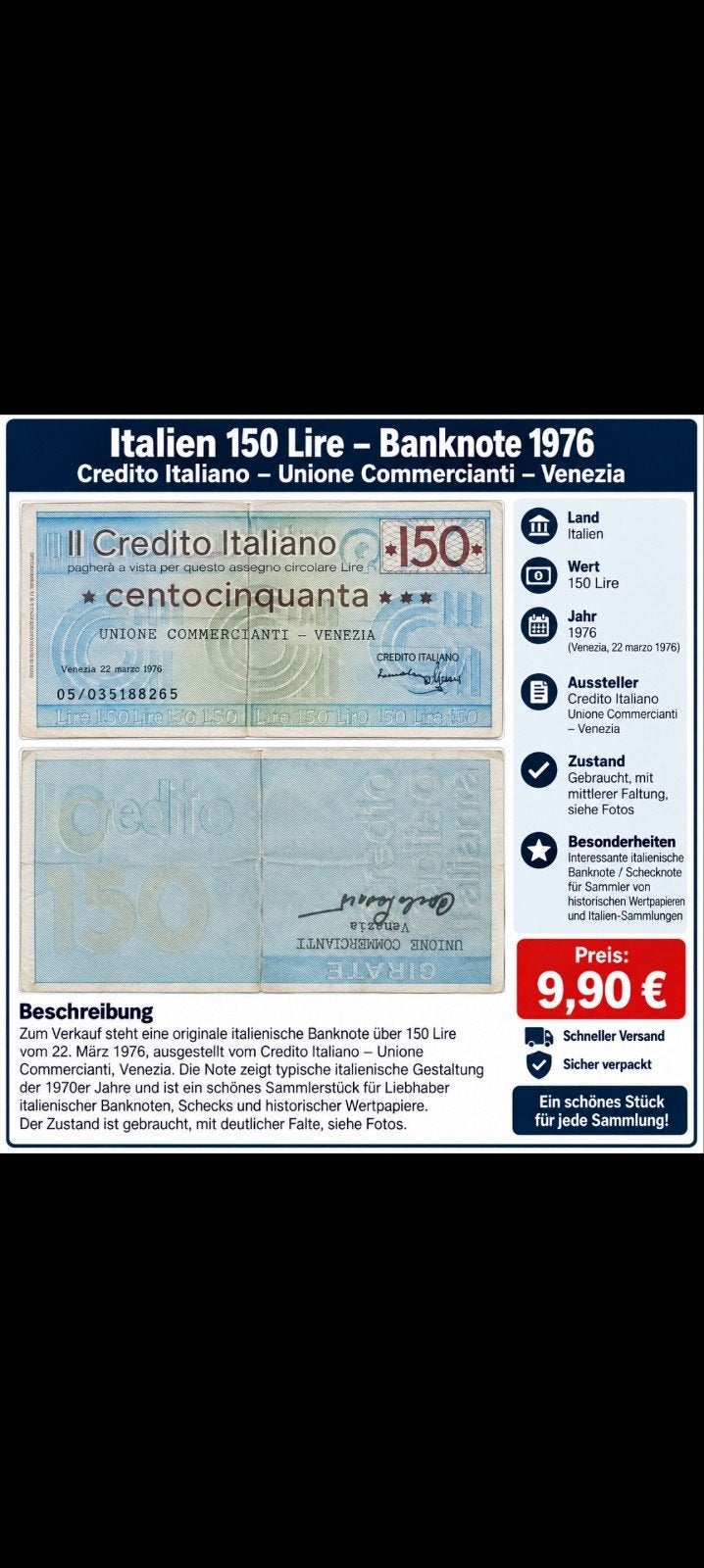 billet de banque, Enlèvement ou Envoi