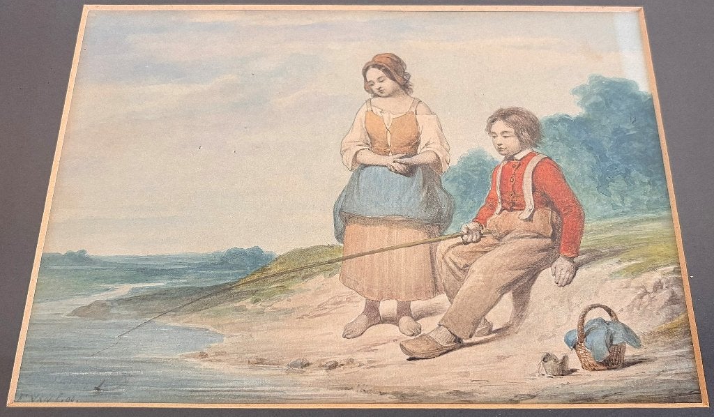 Aquarel Fritz Van Loo, Antiek en Kunst, Kunst | Tekeningen en Fotografie, Schilderij, Aquarel, Ophalen