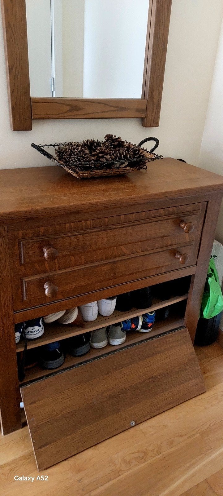 Miroir et étagère à chaussures en bois de chêne, Enlèvement ou Envoi