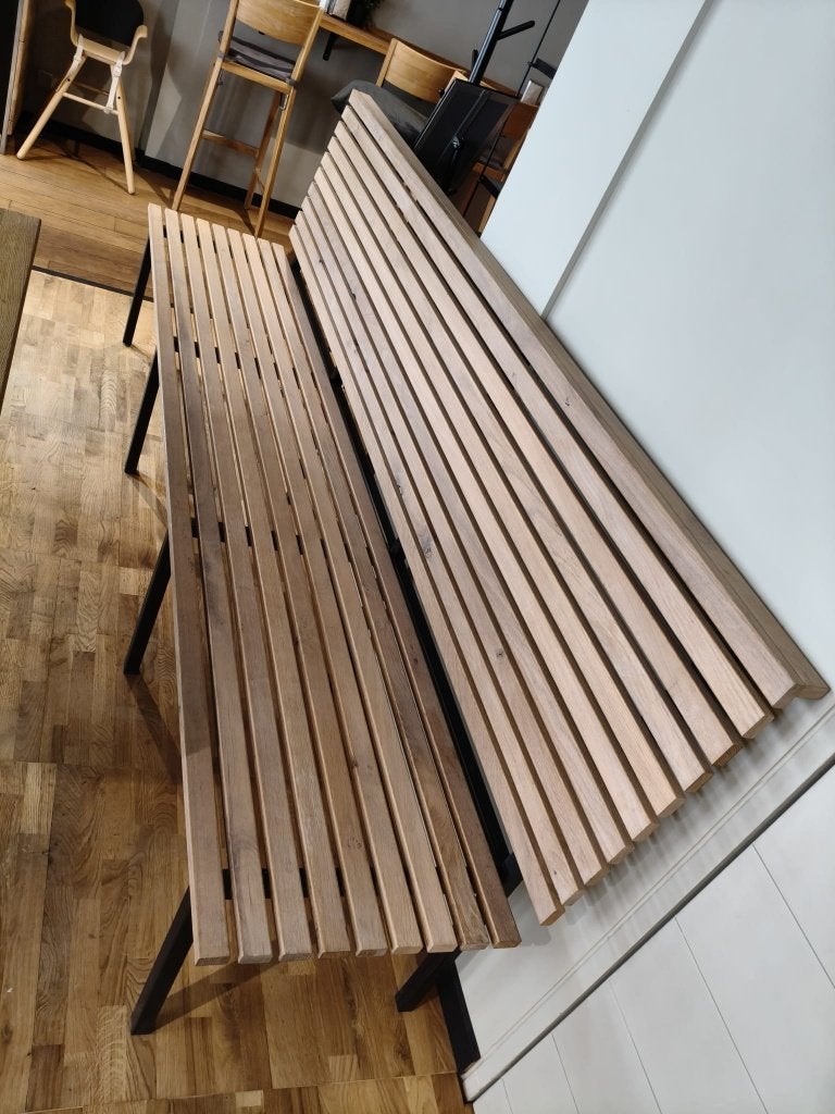 Zitbank massief eiken lamellen (250cm lang), Ophalen