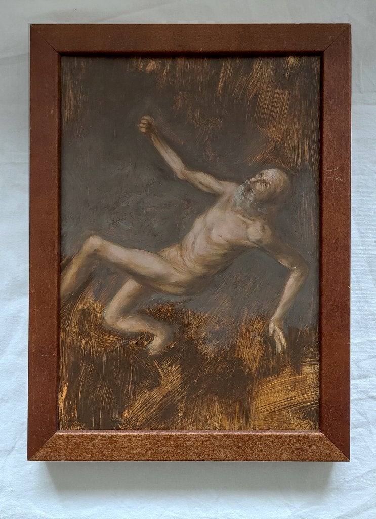 Kopie naar Ribera - St. Bartholomeüs - Olieverf, Antiek en Kunst, Portret of Personen, Ophalen of Verzenden, Gesigneerd, Olieverf