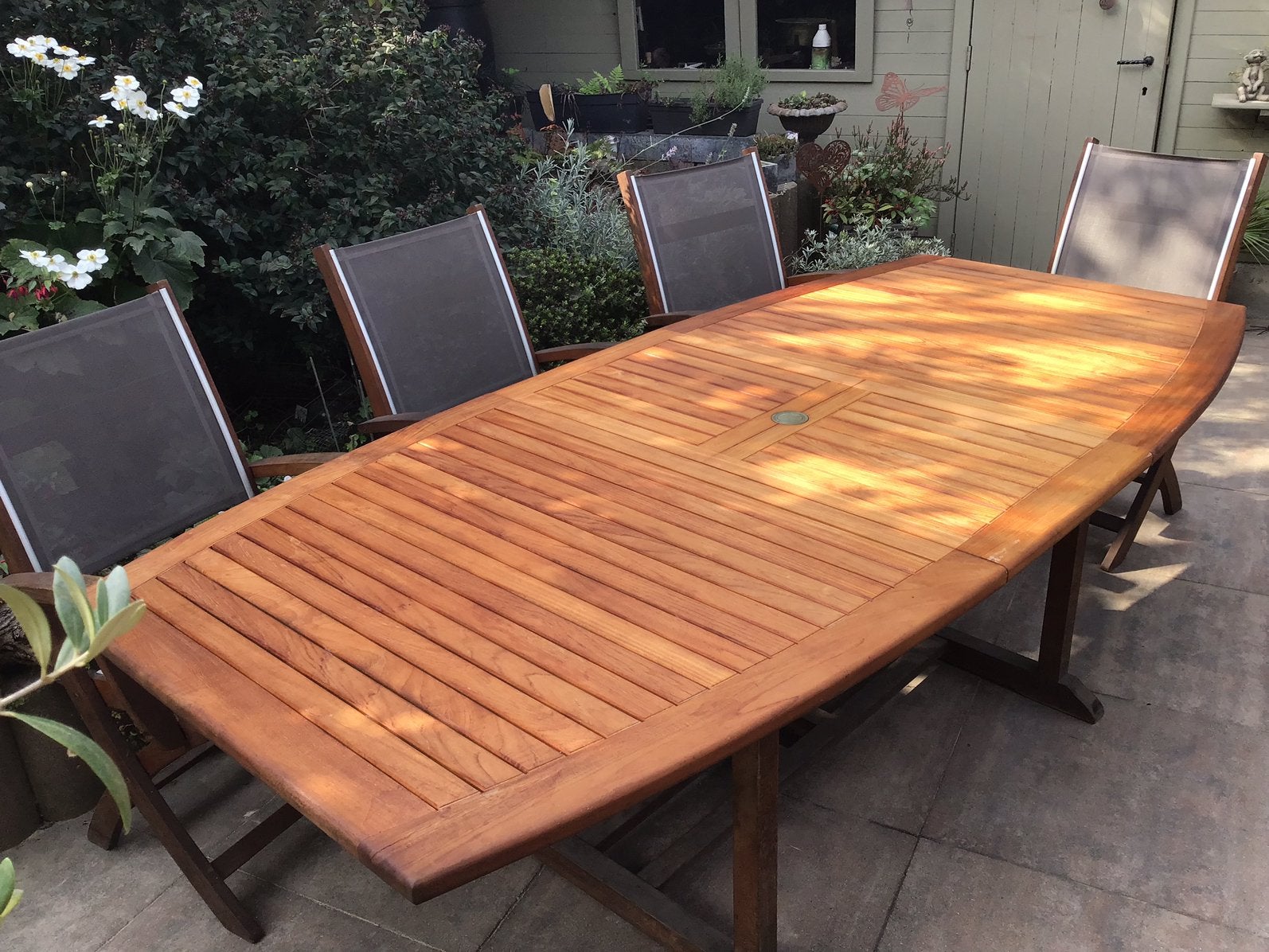 Tuintafel teak 1,8-2,3m, Ophalen, Gebruikt, Ovaal, Teakhout