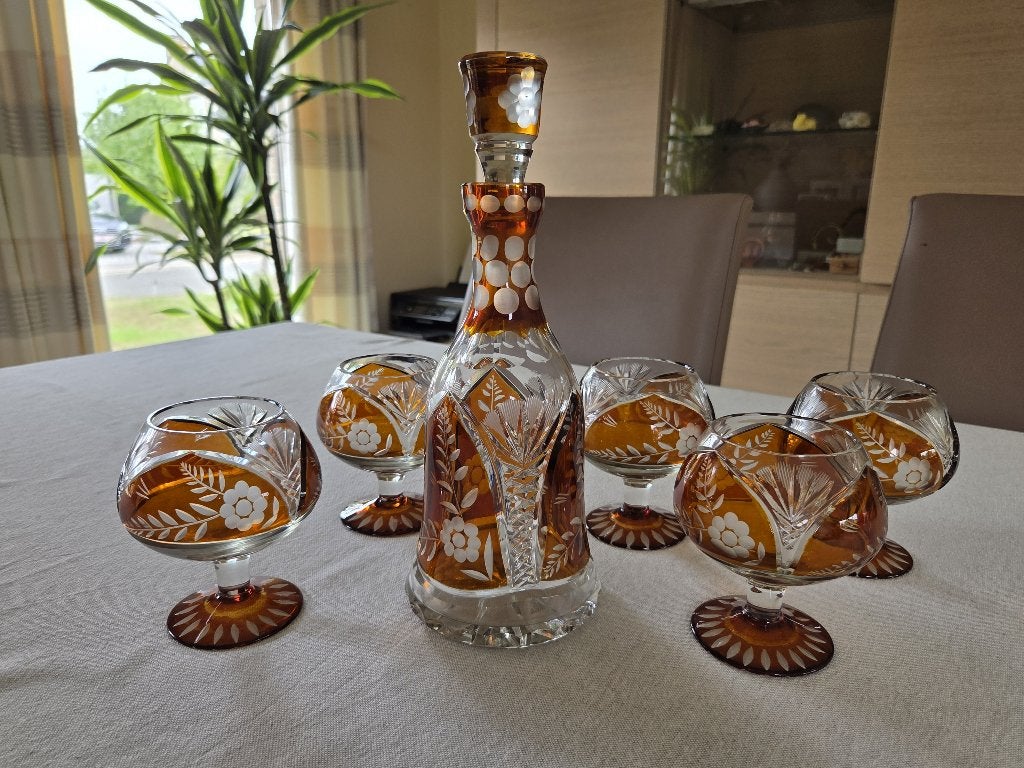 vintage Boheemse karaf met glazen, Ophalen