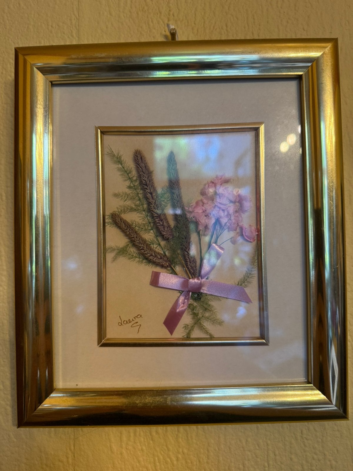 Peinture vintage fleurs séchées/cadre doré, Antiquités & Art, Enlèvement, Vintage, Avec passe-partout, Fleurs