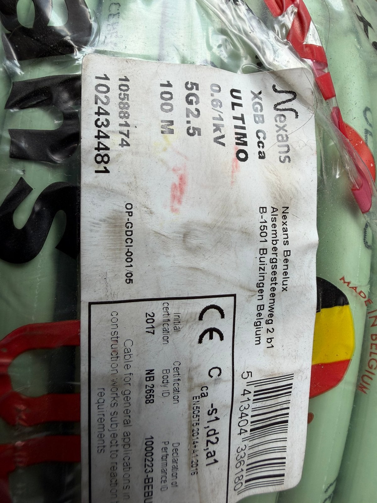 Nexans xgb 5g2,5, Doe-het-zelf en Bouw, Elektriciteit en Kabels, Ophalen, Nieuw