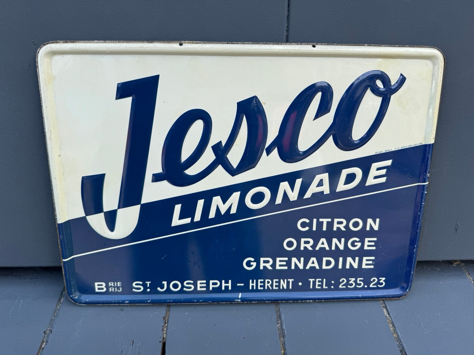 Ancien panneau publicitaire Jesco Lemonade 1953, Collections, Enlèvement ou Envoi, Utilisé, Panneau publicitaire