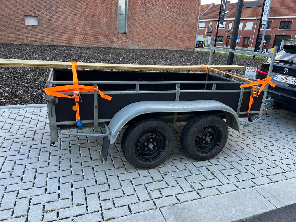 Dubbelas aanhangwagen 750kg (nieuwe betonplex en lichten), Ophalen, Zo goed als nieuw
