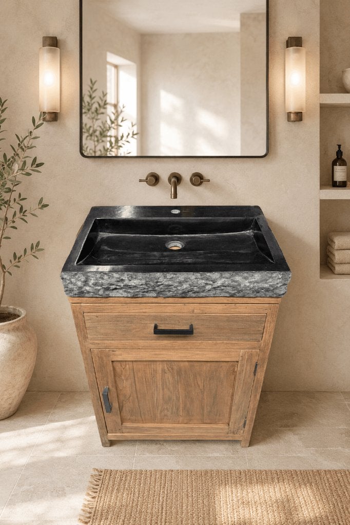 teak toiletkastje + wasbak (of voor kleine badkamer, Neuf, 25 à 50 cm, Moins de 100 cm, Meuble lavabo