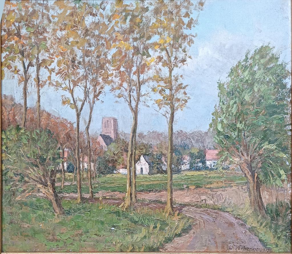 Jo Verhenneman (1918-1997): Landschap (O/D, 65 x 55 cm), Enlèvement ou Envoi