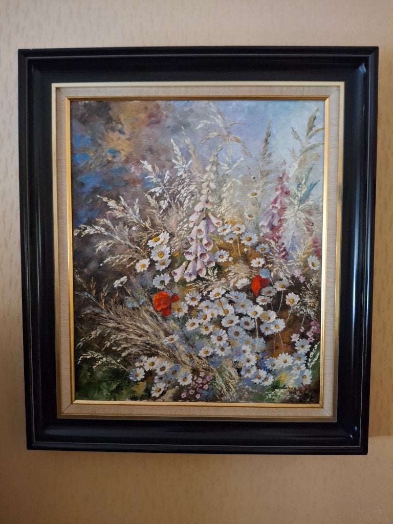 peinture, fleur, nature morte, Antiquités & Art, Enlèvement, Encadré, Peinture à l'huile, Fleurs