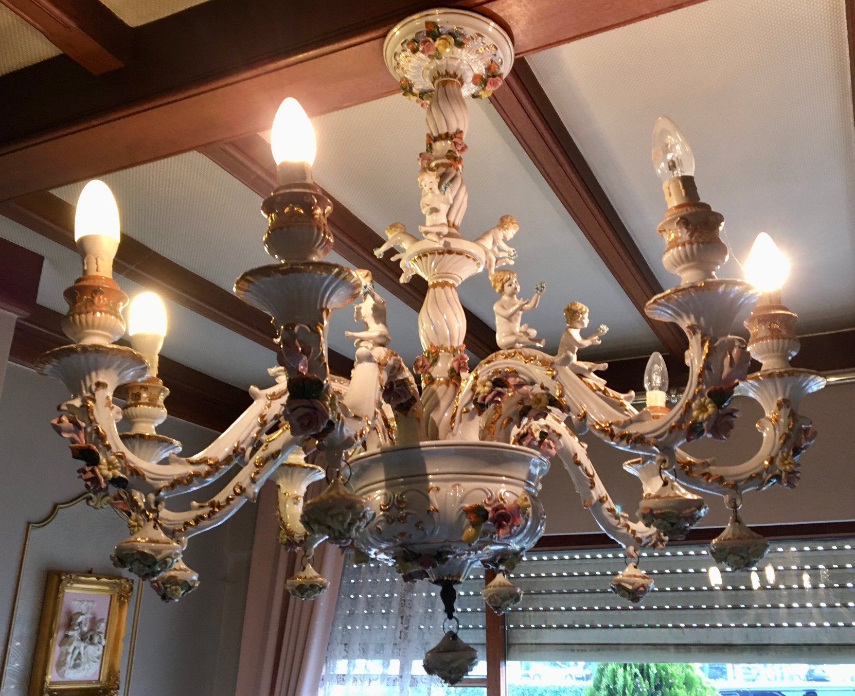 Antieke luster met applieken, Huis en Inrichting, Lampen | Kroonluchters, Ophalen, Zo goed als nieuw