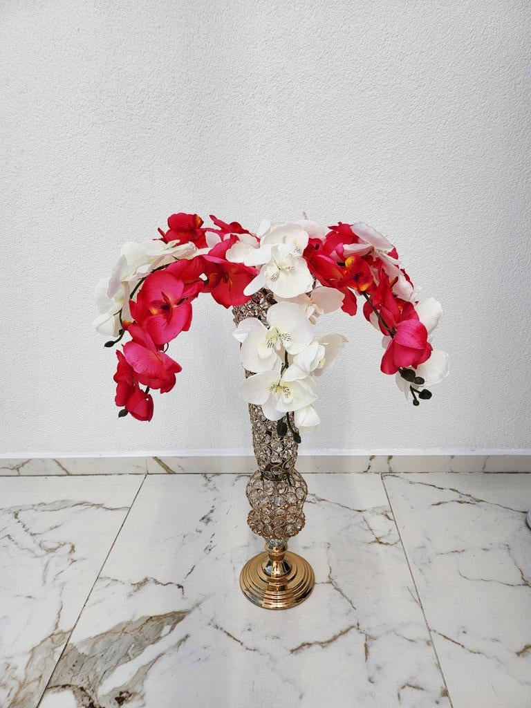 Magnifique vase doré avec orchidées artificielle