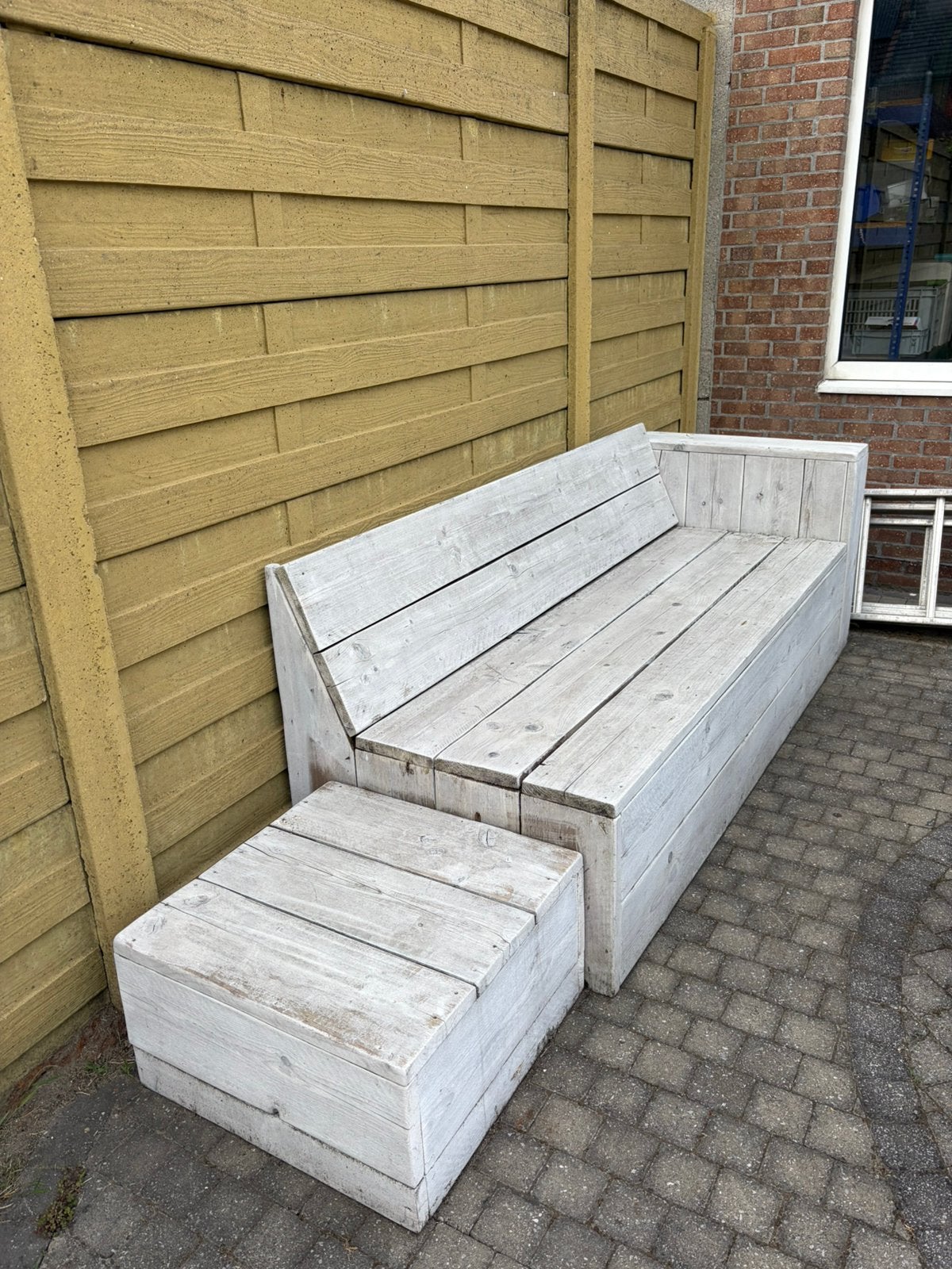 Ligbank steigerhout, Tuin en Terras, Ophalen, Zo goed als nieuw