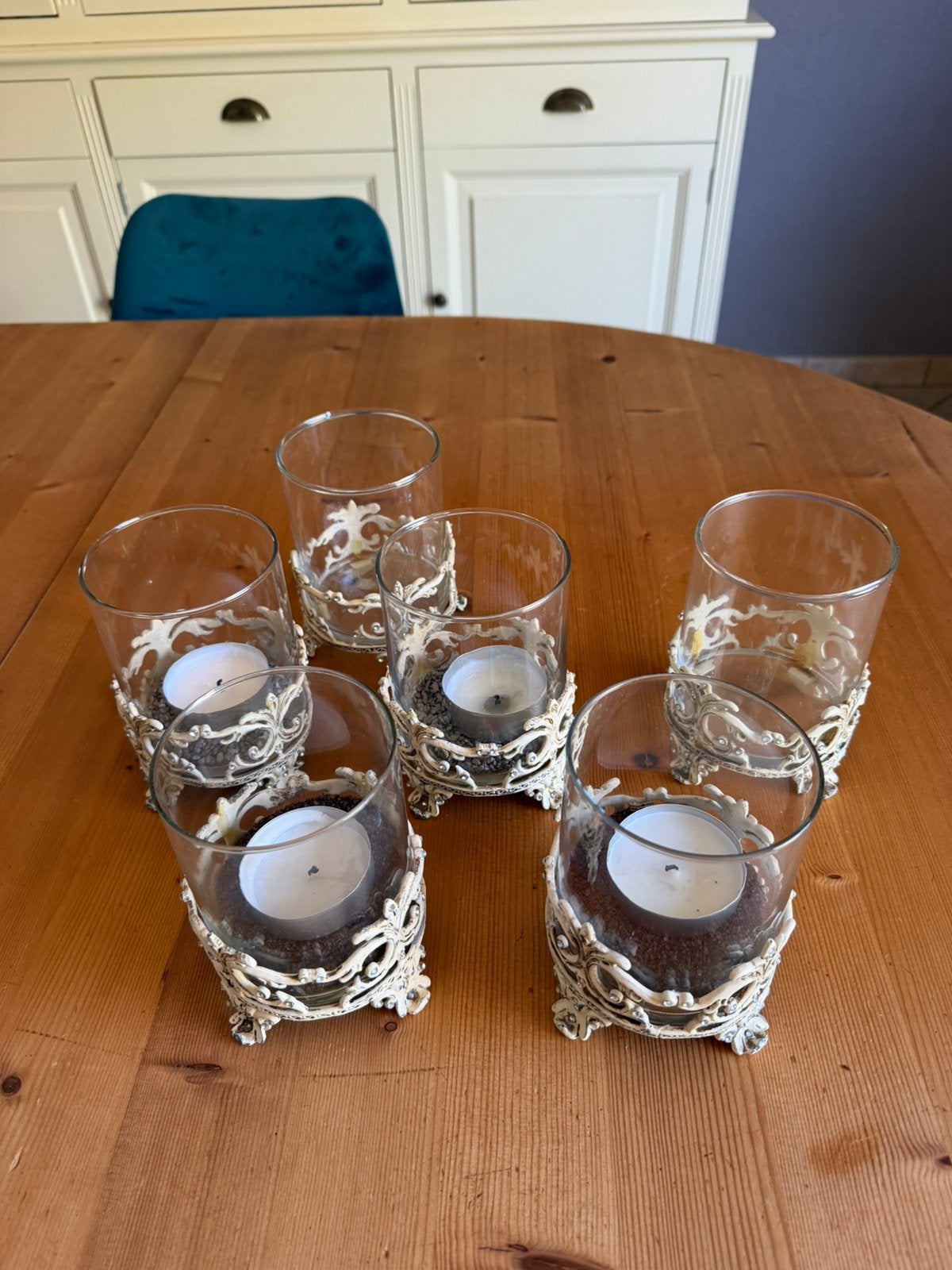 Windlicht glas en ecru, Huis en Inrichting, Ophalen, Zo goed als nieuw, Glas, Windlicht