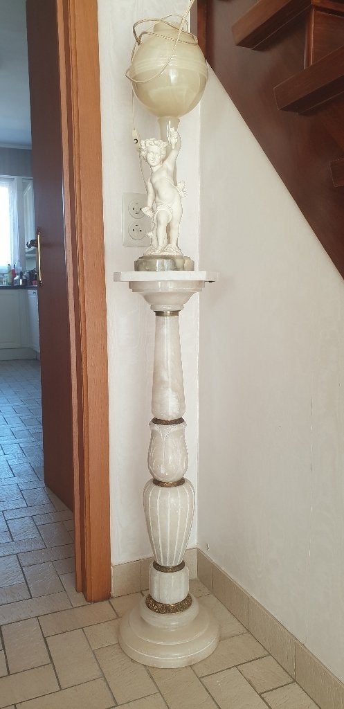 Italiaanse albasten zuil met een bijpassende lamp, Enlèvement, Comme neuf
