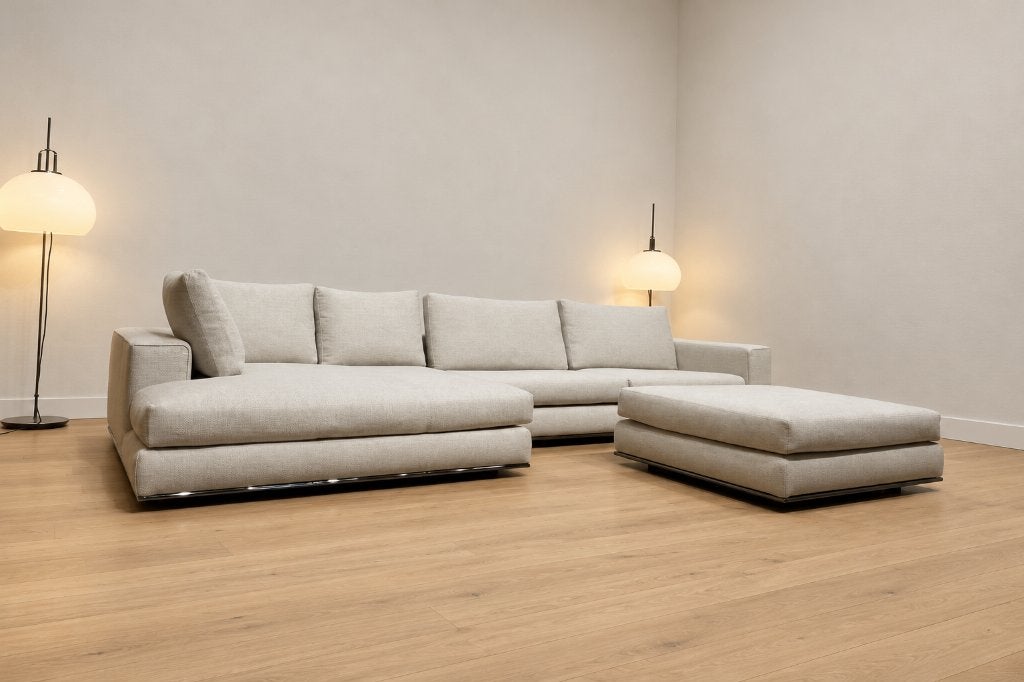 NEUF Minotti Hamilton Canapé d’angle + Pouf Ecru + GARANTIE, Maison & Meubles, Neuf, 150 cm ou plus, Quatre personnes ou plus