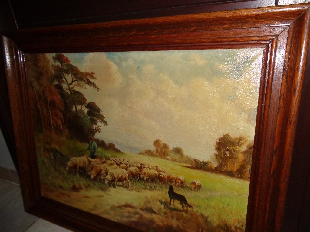 *Belle grande peinture ancienne signée (19e siècle), Antiquités & Art, Art | Peinture | Classique, Toile, Cadre spécial, Signé